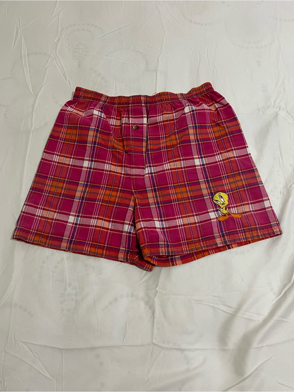 Vintage Looney Tunes Tweety Plaid Cotton Sleep Shorts - Pink Women’s Size Small
